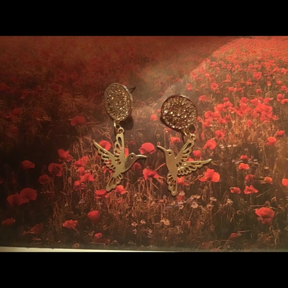 Hummingbird gold earrings handmade BEAUTIFUL new - Picture 11 of 12